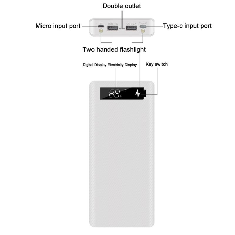 Vỏ pin 18650, Cầm Tay, Micro USB và Type-C, LCD, Tự làm, Hộp đựng pin dự phòng di động Chống Nước Phụ Kiện 5