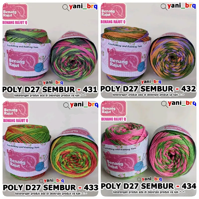 BENANG RAJUT POLY SEMBUR /POLY GRADASI _MEDIUM PLY D27_HAKPEN 4/0_100GR/GULUNG 3