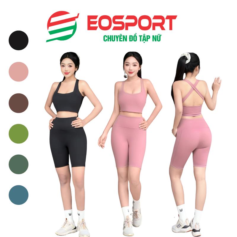 Bộ Đồ Tập Gym, Yoga, Aerobic Nữ Dáng Quần Ngố Áo Bra 2 Dây Chéo Lưng Chất Thun Lạnh Hàng Xuất Dư Kèm Mút Ng28 Sport Chạy Bộ