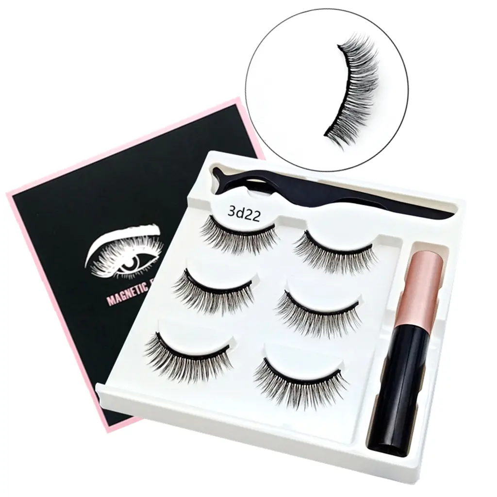 ✪ Magnetic Eyelashes with Eyeliner Natural Looking Magnetic Lashes Kit 3D Reusable Fake Eye Lash Waterproof Liquid Liner