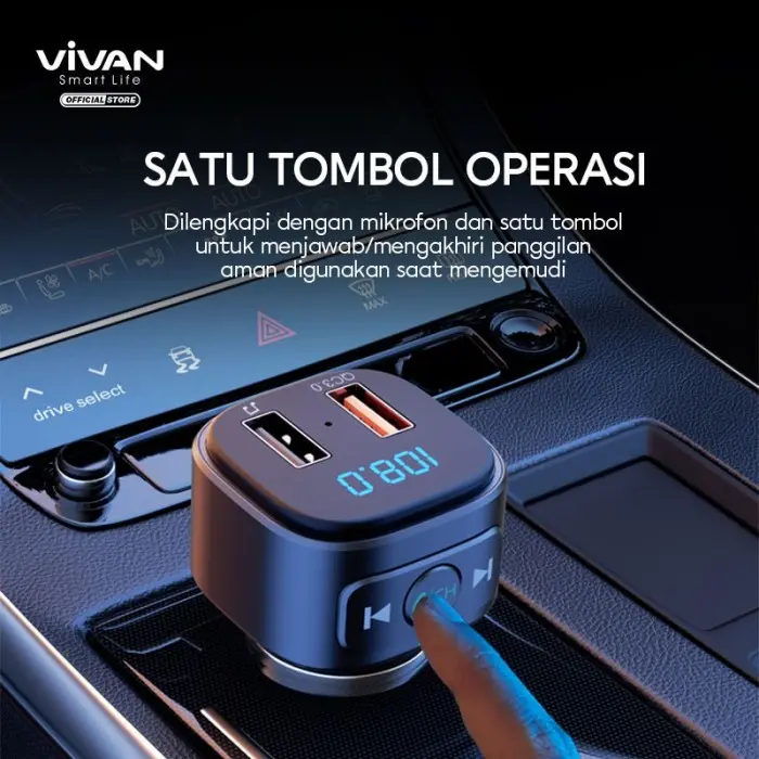 CAR CHARGER VIVAN VBT01 Dual Port 18W QC 3.0 Bluetooth5.0 Transmintter 3