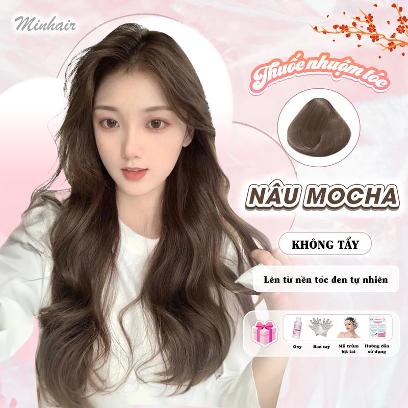 Thuốc nhuộm tóc Nâu Mocha, không tẩy, Minhair, tặng kèm oxy trợ dưỡng vầ bao tay  Nữ Đổi Màu Tóc Nam Nữ Women