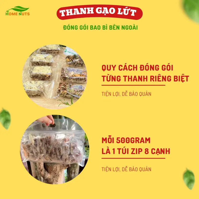 Thanh Gạo Lứt, thanh cơm gạo lứt hạt dinh dưỡng Home Nuts Snack Food 500gram Ăn Vặt 6