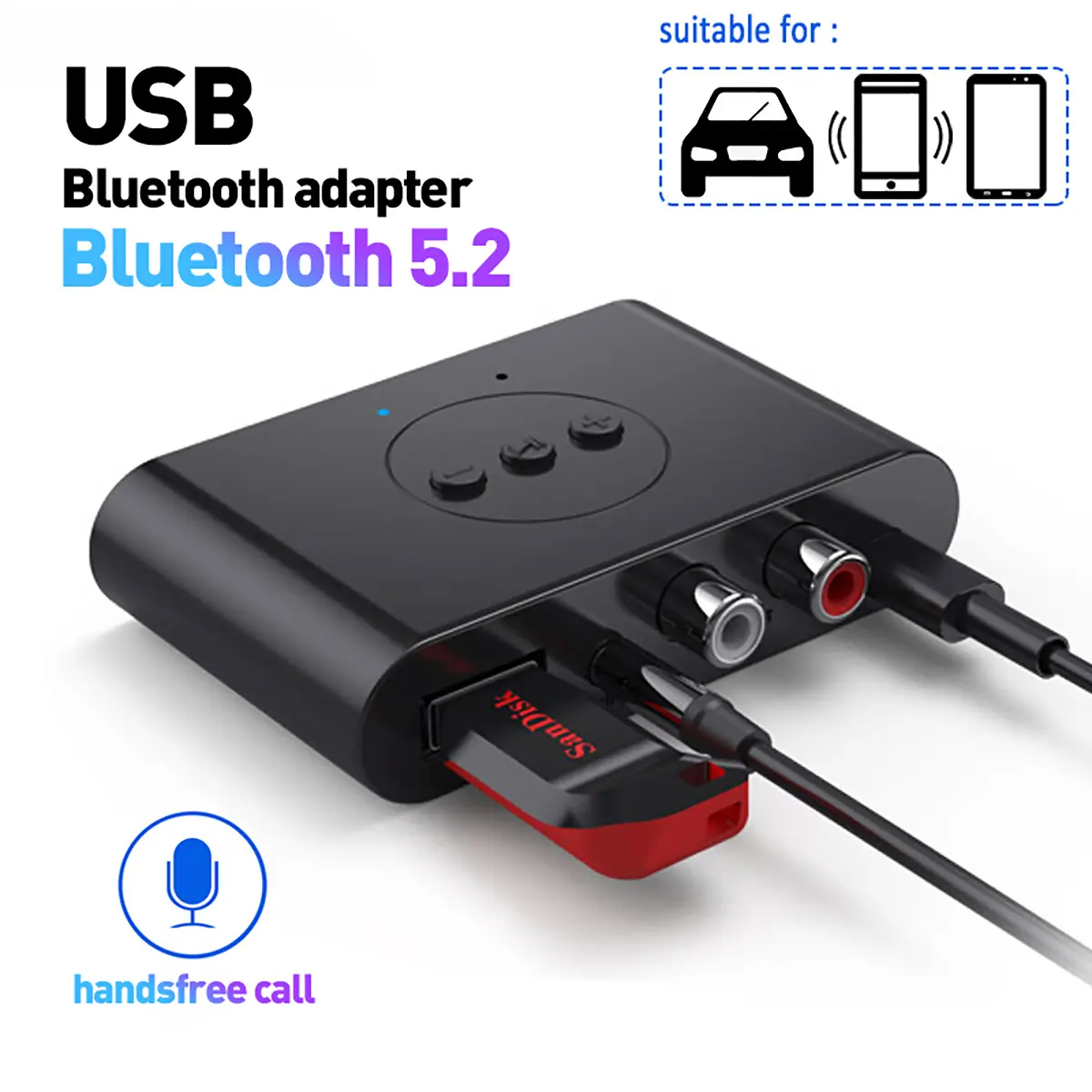 Bluetooth 5.0 Audio Receiver U Disk RCA 3.5mm 3.5 AUX Jack Stereo Music Wireless Adapter Accessories Port Cable Connection Device Micro Phone Tablet Usb