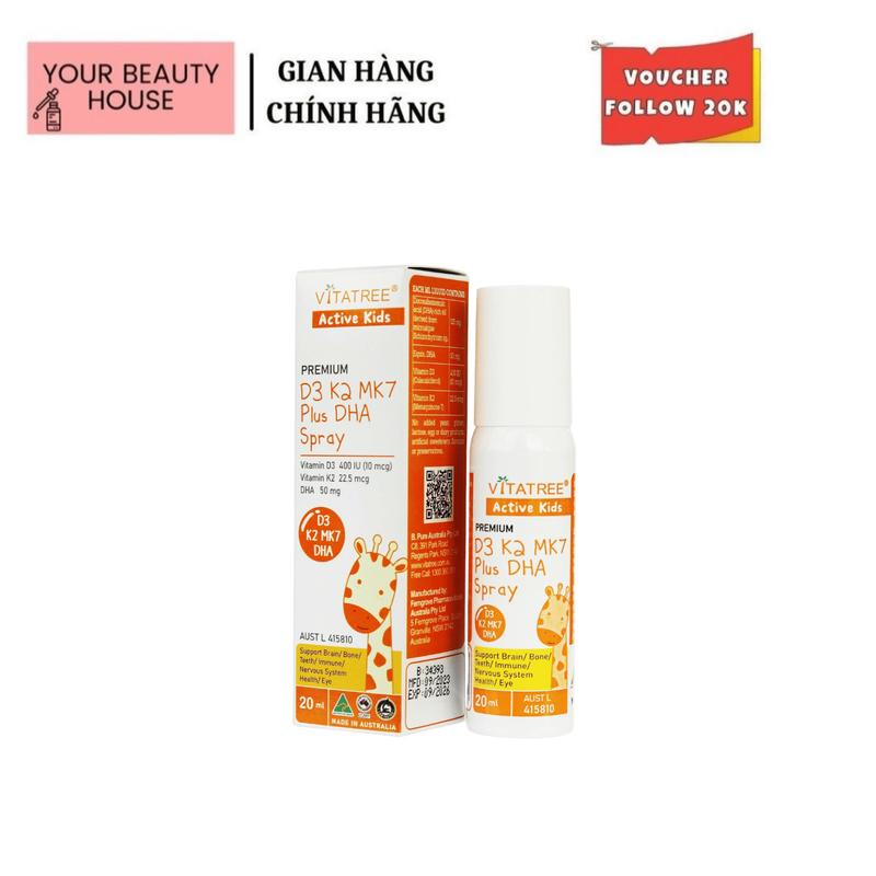 [Vitatree] Xịt Bổ Sung Cho Bé Hỗ Trợ Tăng Trưởng Chiều Cao Và Trí Não D3 K2 MK7 Plus DHA Vitatree Premium Spray (20ml)