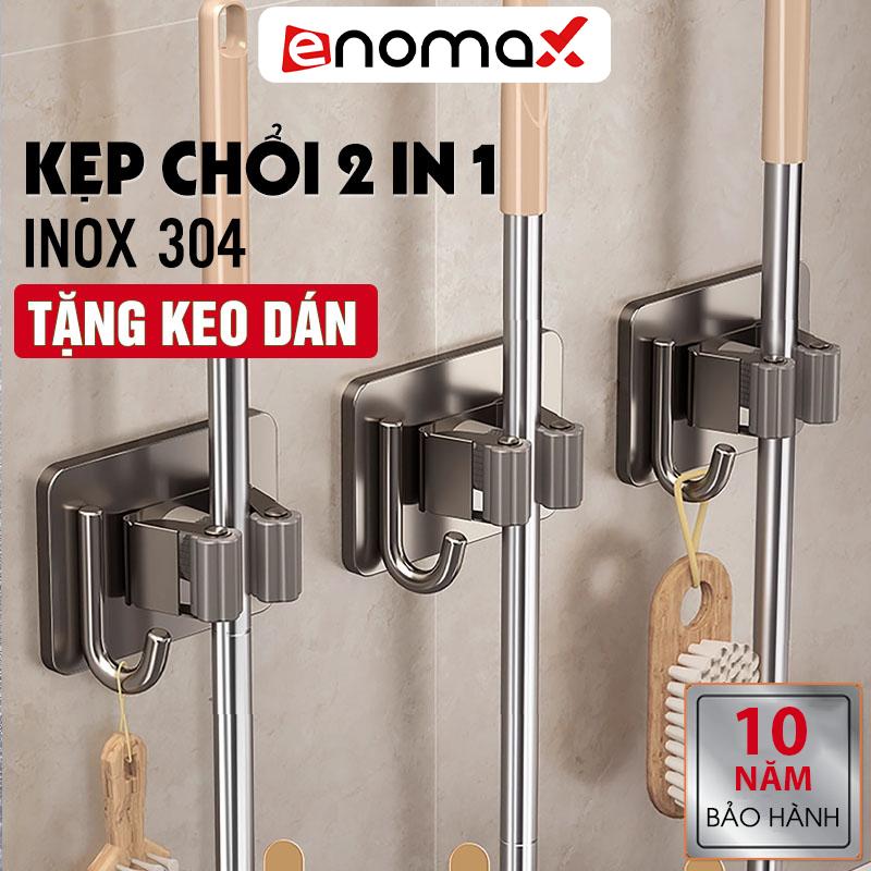 Móc treo cây lau nhà, kẹp chổi dán tường inox 304 đa năng cao cấp chống gỉ, miễn phí keo dán, chịu lực 20kg (Eno 0202) Treo Tường