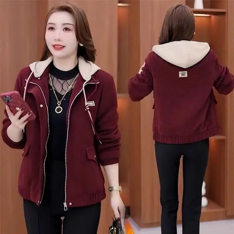 Áo Khoác Thường Ngày Có Mũ Trùm Đầu, Dành Cho Nữ, Dáng Rộng Vừa Vặn, Dài Ngắn, Độn Nhung, Áo Khoác Dày Dặn, Hàng Mới Về Mùa Thu Và Mùa Đông, Áo Thời Trang