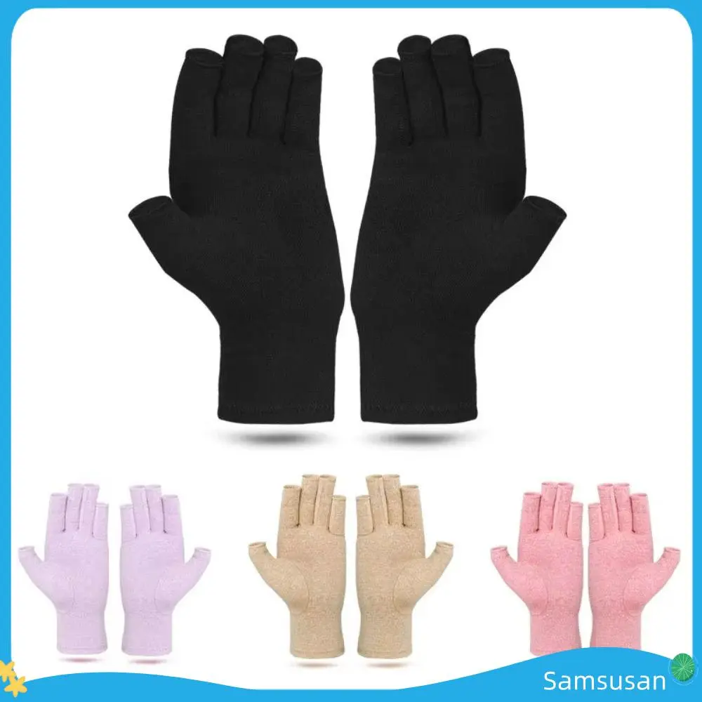 1 Pair New Cotton Polyester Compression Gloves Black Pink Purple Half Finger Wrist Support Elastic Therapy Wristband Support Women Men