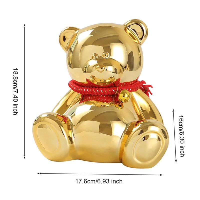 Product Introduction of Pdinshz Electroplating Bear Piggy Bank Sitting Bear Coin Money Bank Home Office Bookshelf Desktop Decoration Ornament Kids Adults Gift 0