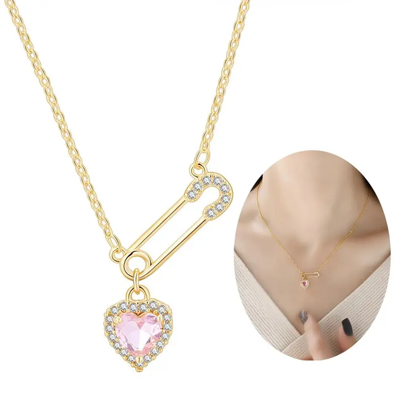 Vòng Cổ Mặt Dây Chuyền Trái Tim, Ghim An Toàn Cho Nữ, Thời Trang, Cá Tính, Vòng Cổ Ghim Sang Trọng, Nhẹ, M2E8 7