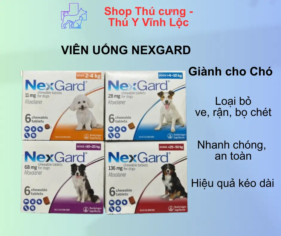 [K-02] NEXGARD VIÊN UỐNG LOẠI BỎ VE, RẬN, VIÊM DA CHO CHÓ - NHANH CHÓNG - AN TOÀN - HIỆU QUẢ KÉO DÀI.