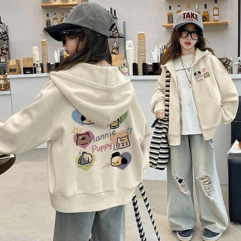 Áo Cardigan Có Mũ Trùm Đầu, Cho Bé Gái, Áo Len Có Khóa Kéo, Thiết Kế Cún chó Con Hoạt Hình Sáng Tạo, Quần Áo Mùa Xuân, Thích Hợp Cho Trẻ Em Trung Bình Và Lớn, Lót Lông Cừu, Dày Dặn, Áo Khoác Học Sinh 1