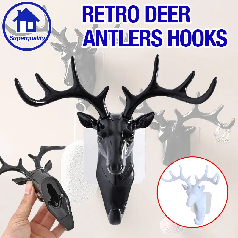 Animal Deer Head Wall Hook Self-adhesive Clothes Display Stand Hook Hanging Hat Room Decoration Hangable Decorative
