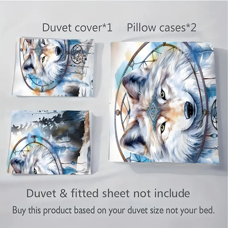Wolf Pattern Duvet Cover Set, 3 Counts/set Including 1 Duvet Cover & 2 Pillowcases, Soft Lightweight Bedding Set for Home Bedroom 8