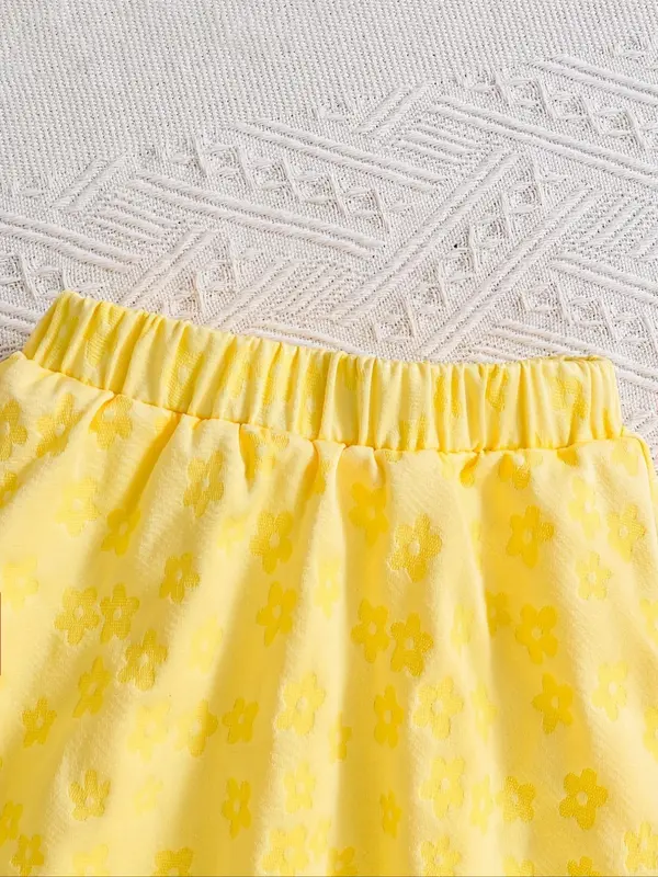 Toddler Girl's Sunflower Print Tee & Denim-Effect Print Skirt Two-Piece Set, Casual Short Sleeve T-shirt & Skirt for Summer, Kids Clothes for Daily Wear 5
