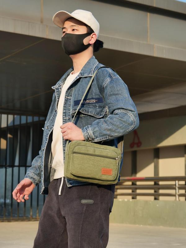 Men's Casual Solid Color Crossbody Bag, Fashionable Multi-layer Zipper Crossbody Bag for Daily Used, Casual Trendy Versatile High-quality Daily Commuting Bag 5
