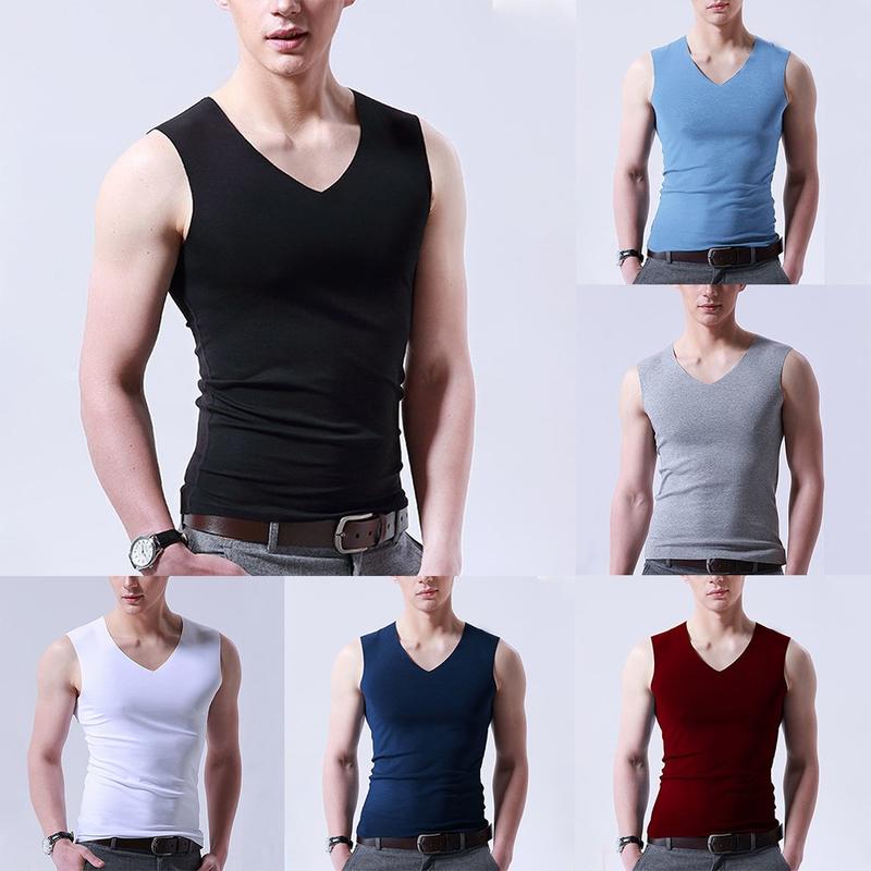 Áo Vest Không Tay Lụa Lạnh Dành Cho Nam Giới, Áo Ba Lỗ Cổ Chữ V, Đồ Lót, Áo Lót, Áo Phông Cơ Bắp 4