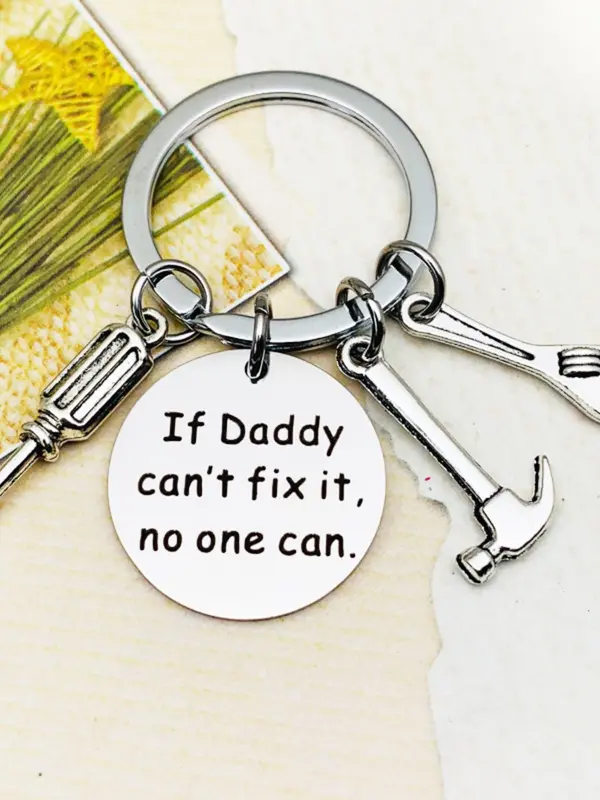 Fashionable Keychain, Stainless Steel Letter If Dad Can't Fix It No One Can Keychain, Key Ring Chain for Father's Day Birthday Gift 3