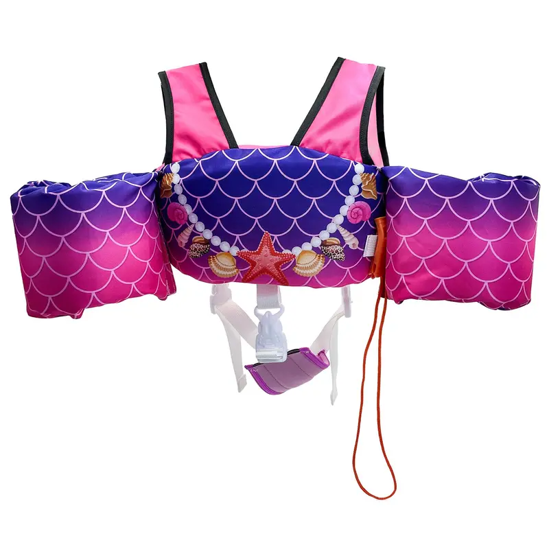 Cartoon Pattern Swim Vest, Removable Kids Swim Vest with Crotch Strap & Shoulder Harness Arm Wings, Swimming Accessories for Boys & Girls 2