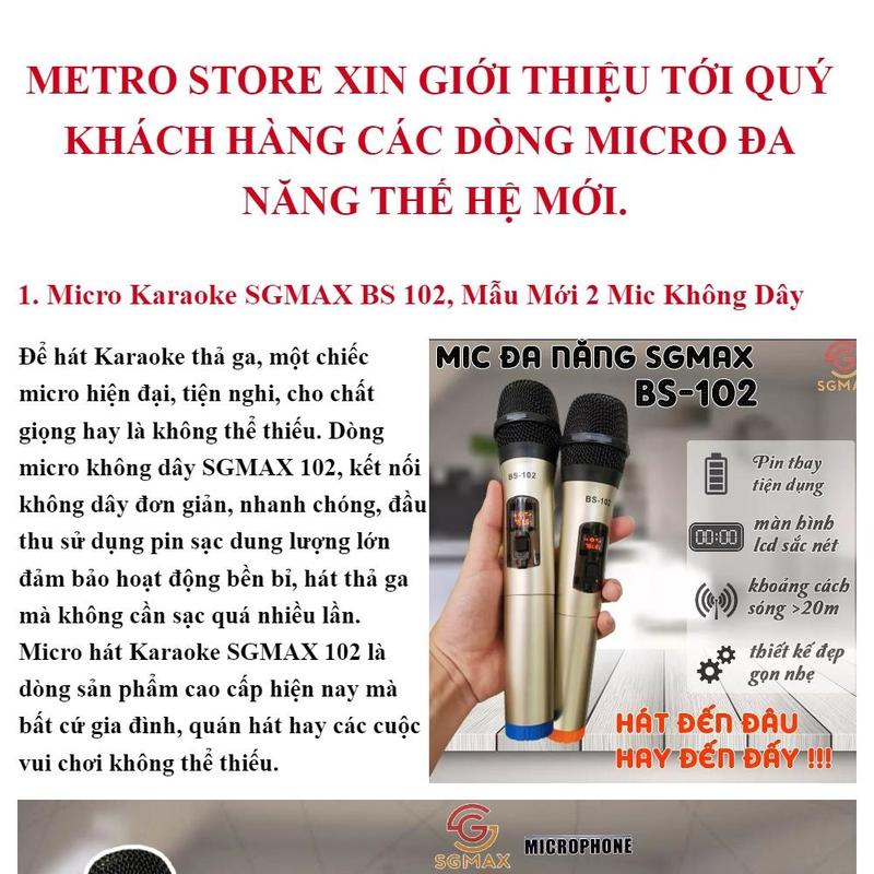 Bộ 2 Micro không dây đa năng, Micro không dây đa năng BS.102 Màn hình Led hiển thị thông số, Chống Hú Tốt, Hát Nhẹ, Sóng Mạnh, Âm Thanh Cực Hay- BH 12 Tháng Chính Hãng- Lỗi 1 đổi 1 Miễn Phí trong 7 ngày 5