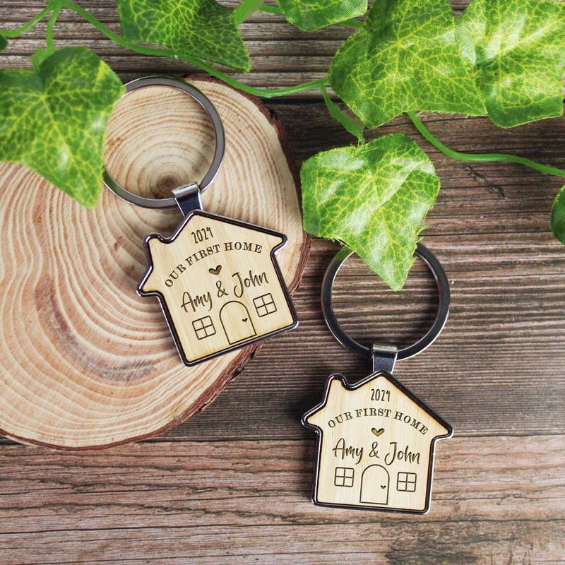 Our First Home Couples Keyring, Personalised House Warming Key Chain, Set of 2 Moving House Gift, New Home Keyrings, His & Hers Homeowner 2