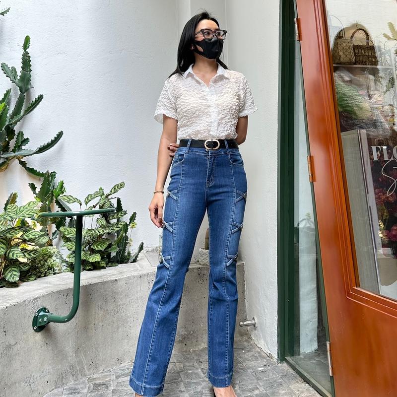  Quần Jeans Nữ Ống Loe AKJ B55 Dây Chéo Chữ X 