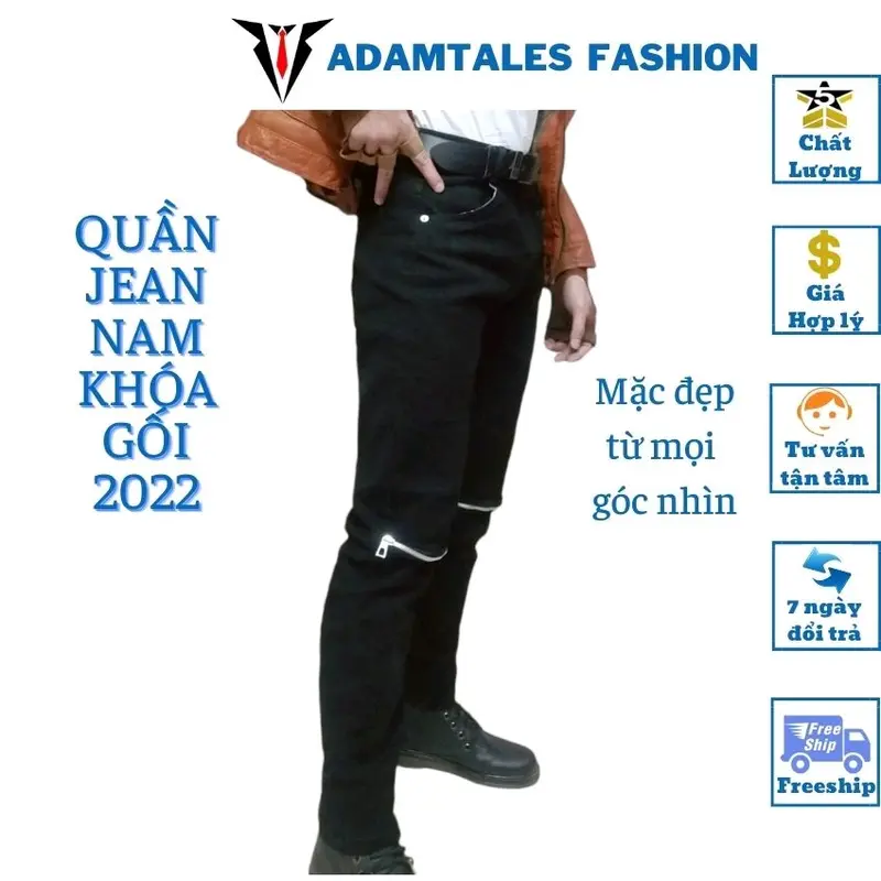 Quần Jean nam skinny rách gối phối khóa màu đen ATF-001 vải co giãn bó gấu phù hợp cho các bạn trẻ học sinh sinh viên phong cách trẻ trung hiện đại 3