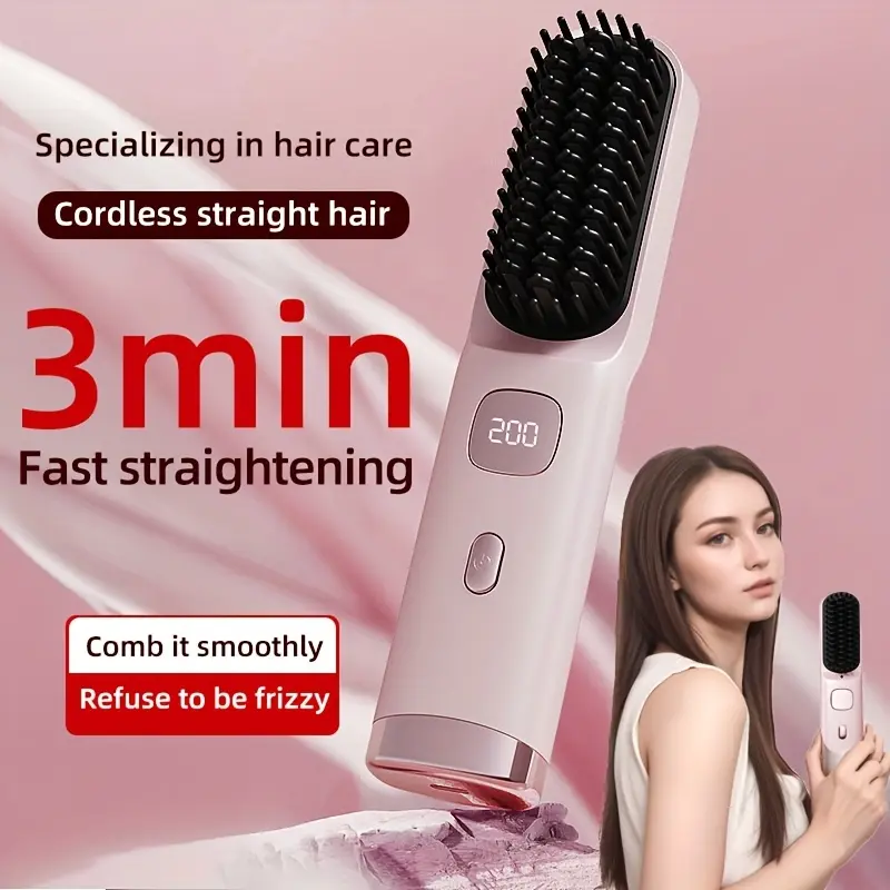 Máy Duỗi Và Uốn Tóc Cầm Tay Màu Hồng Thời Trang, 2 Trong 1, Không Dây, Có Thể Sạc Lại USB, Với Pin Lithium 4000mAh, 4 Nhiệt Độ Có Thể Điều Chỉnh, Công Nghệ Chống Bỏng Và Ion Âm, Để Tóc Mượt Mà Và Phát Triển, Hoàn Hảo Để Sử Dụng Tại Nhà Và Du Lịch 7