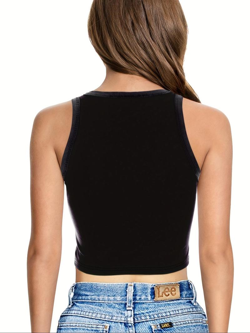 Product Introduction of Women's Pumpkin Print Crop Tank Top, Casual Sleeveless Round Neck Cropped Top for Summer, Ladies Clothes for Daily Wear 2