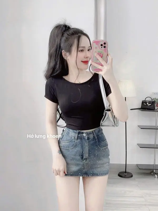 Áo kiểu tay  ngắn hở lưng phối 2 khoen thun bozip mềm có mút croptop 0060 top women 6