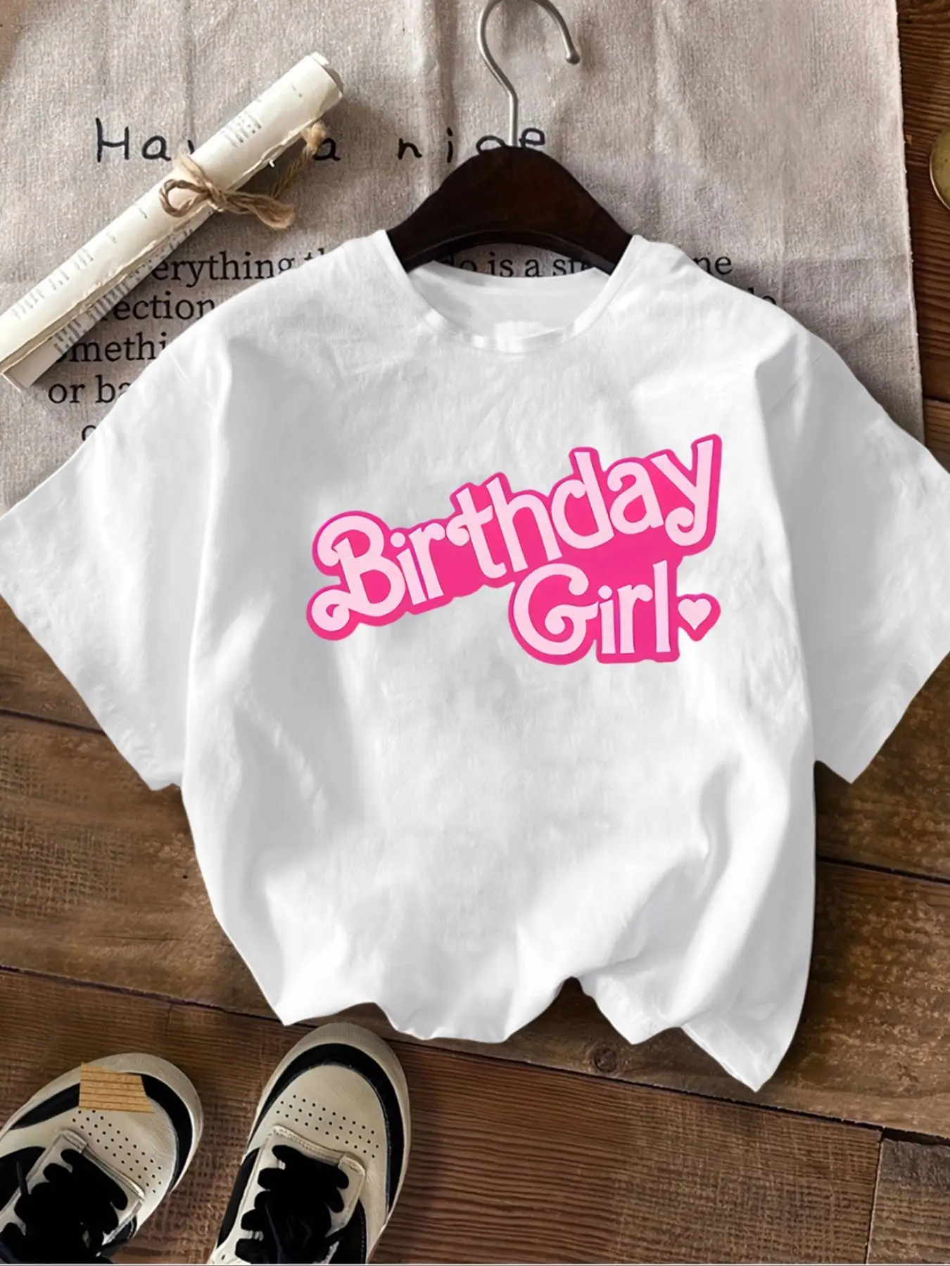 Women's Letter Print Round Neck Tee, Fashion Casual Crew Neck Short Sleeve T-Shirt for Daily Wear Birthday Party, Ladies Summer Clothes