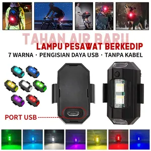 Lampu Strobo LED Kedip Pesawat 7 Warna Universal Anti TabraKan Multi Mode Dengan Port Charger USB