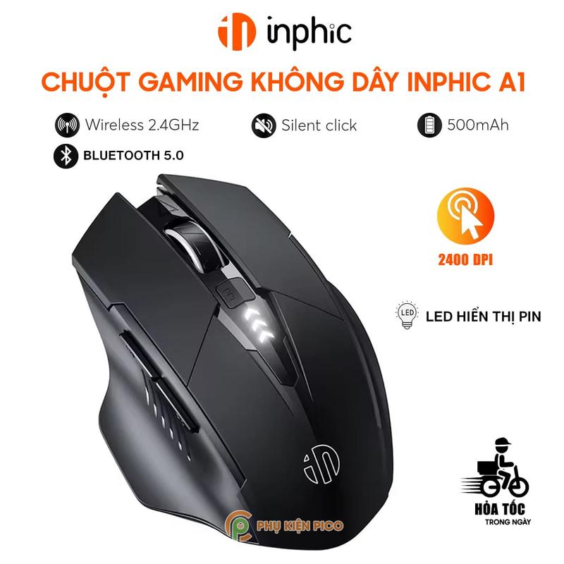 Chuột gaming không dây Inphic A1 pin sạc - Chuột Bluetooth Inphic A1 chơi game 2400 DPI máy tính laptop pc