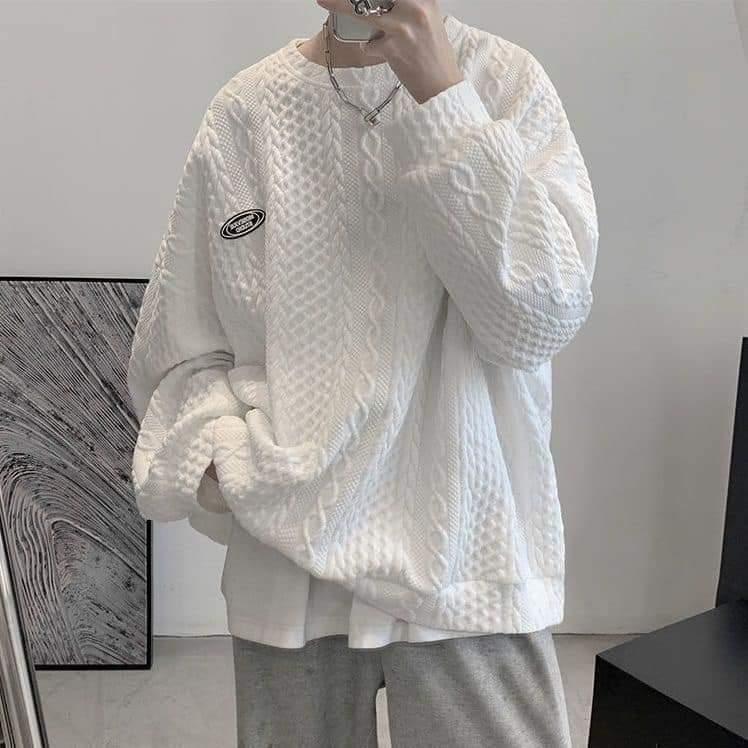 [FREE SHIP] Áo Sweater Chất Liệu Xốp Vân Nam/Nữ  3 Màu Hotrend 2024 Menswear Trắng Dài Tay Tay Dài Hoodie áo khoác chui áo  khoác aonina  m