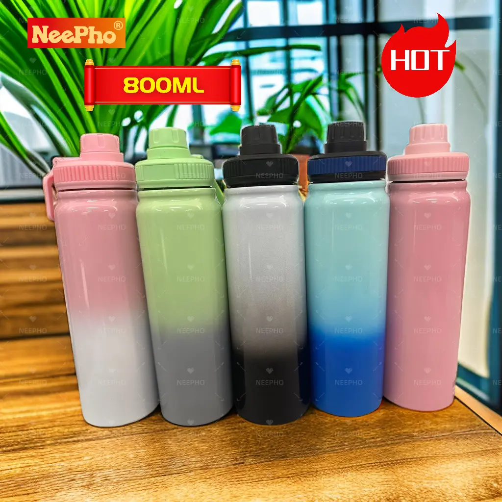 NeePho 316 METAL 800ml 1000ML Double Wall Stainless Steel Insulated Thermos HOT AND COLD Vacuum Flask Sport Tumbler With Handle