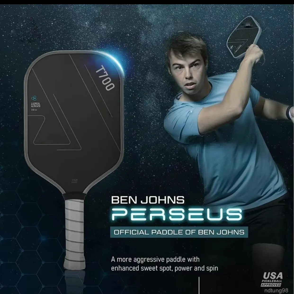 Vợt PickleBall T700 Sợi Carbon Siêu Bền, Mặt Vợt Nhám, Độ Dày Vợt 16mm, Cán Vợt Làm Từ Cao Su - Sport vợt  pickleball