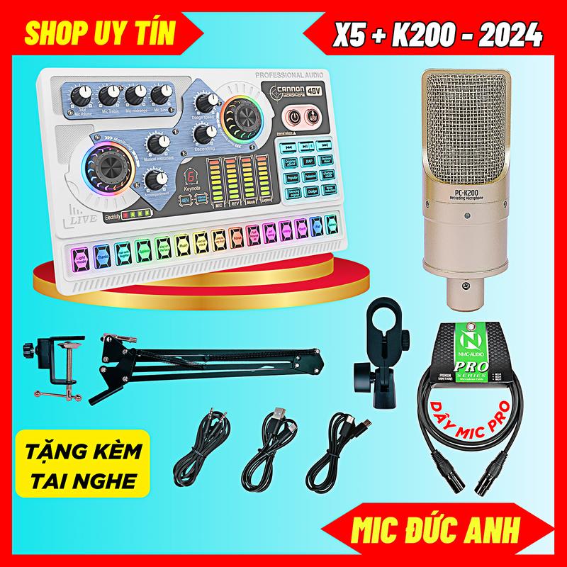 Bộ Sound Card X5 Mic PC-K200 Đời Mới 2025 Chuyên Thu Âm, Livestream Với Điện Thoại, Máy Tính, Laptop Âm Thanh Chuẩn Độ Bền Cao