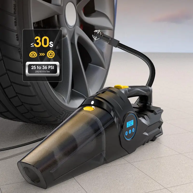 4 in 1 Car Vacuum Cleaner, Car Digital Display Cleaning Blower, Car Air Pump, Car Tire Inflator, Multifunctional Car Cleaning Tool 7