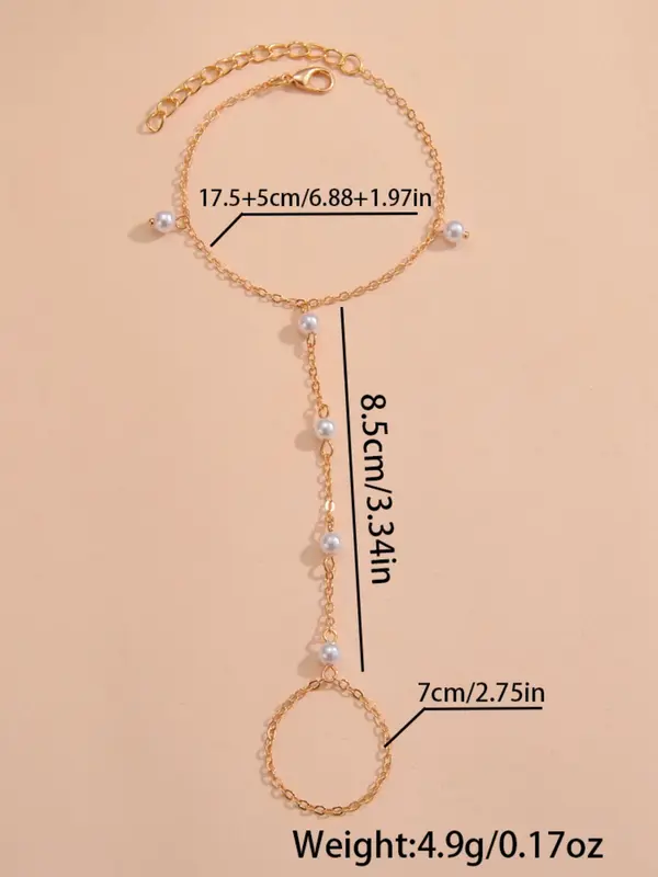Faux Pearl Decorated Ring Linked Bracelet, Adjustable Fashion Accessories for Women & Girls, Matching Bracelet for Party, Daily Clothing Decor, Trendy Cool Female Accessories for Birthday Gift 1