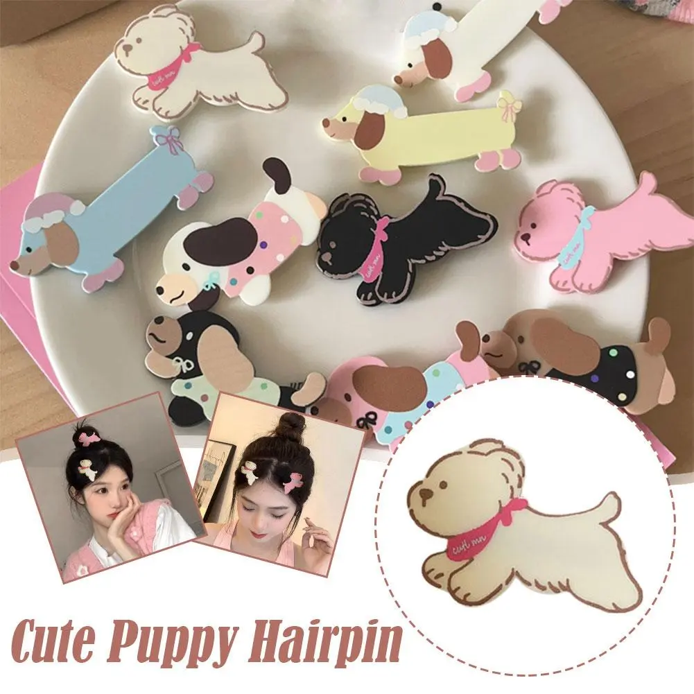 Cute Polka Dachshund Puppy Hair Clips Girl Heart Duckbill Side Side Clip Head Clip Hair Bangs J5Y9