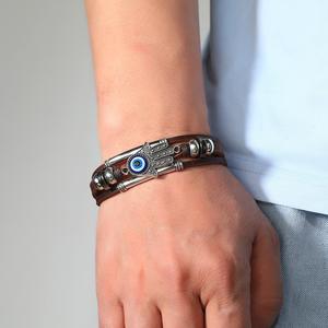 evileye สร้อยข้อมือผู้ชายสายหนังสแตนเลส ดีไซน์ตาปีศาจ เสริมโชคลาภปกป้องภัยพิษ เครื่องรางแห่งความสิริมงคล