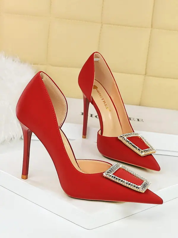 Women's Elegant Rhinestone Decorated High Heel Shoes, 2024 New Style Fashionable Pointed Toe Pumps for Party, Daily Clothing Decor for Women & Girls 3