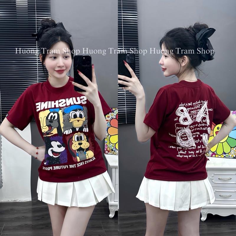 Áo Thun Babytee Form vừa 35-55kg cotton 4 chiều -SUNSHINE chất cotton mềm mát co giãn nhẹ Form dáng ngắn May bo cổ cầu vai Hương Trầm Shop Top áo thun nữ áo phông nữ áo phông nữ đẹp nhất 2025