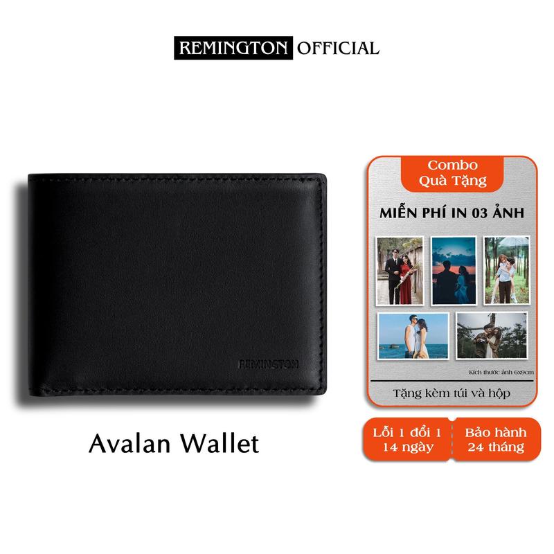 ví nam mini nhỏ gọn Remington - Avalan Wallet tặng kèm hộp thiệp và túi giấy để làm quà tặng cho người yêu hoặc bố Kem Hình Chữ Nhật