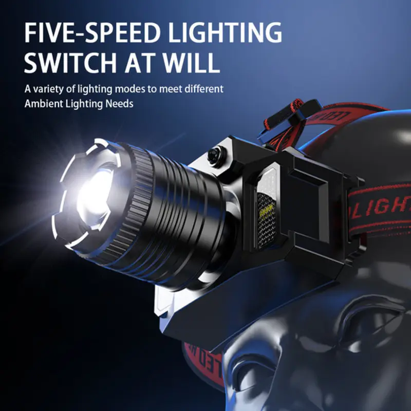 Senter Kepala LED Headlamp Zoom P50 5000 Lumens Sensor Gerak Anti Air 3