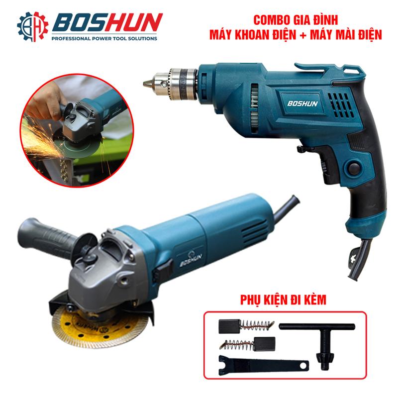 Combo Máy Mài Góc 100mm Boshun 750W BS-AG750W + Máy Khoan Điện Boshun 650W  BS-ED650W  - Lõi Đồng Chuyên Dùng Cho Gia Đình Và Công Trình búa khoan chuyên nghiệp  Máy mài thẳng Angle Grinders