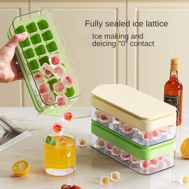 Khay Làm Đá Ép, Vật Dụng Gia Đình, Viên Đá Đông Lạnh Nhanh, Hộp Đá, Khuôn Đóng Dấu, Hình Vuông Một Lớp, Có Nắp, Làm Bằng Silicon Cấp Thực Phẩm, Thích Hợp Để Làm Đá, [Đường Pisuz]