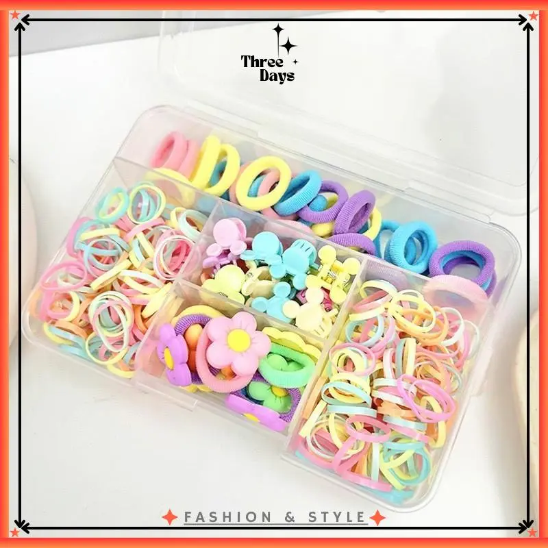 TD - PLUS BOX - AKSESORIS RAMBUT ANAK SET 350PCS COLORFULL MIX / JEPITAN IKAT RAMBUT ELASTIS
