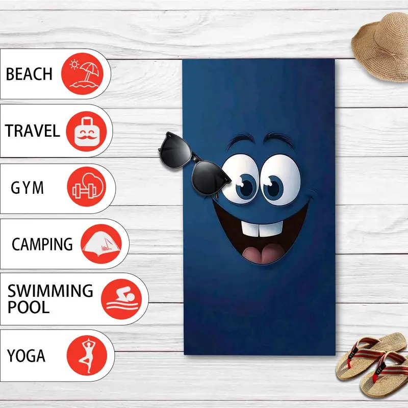 Smile Face Pattern Beach Towel, Large Quick Drying Towel, Lightweight Water Absorbent Towel for Sports & Outdoor Activities 5