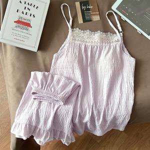 Set Kamisol Kapas Awan, Gaya Musim Panas, dengan Pelapik Bra Terbina dalam, Kemasan Renda Seksi, Comel dan Seksi, Sesuai untuk Ruang Tamu Rumah, Keselesaan Waktu Tidur, Pakaian Tidur Lapang Wanita, Sesuai untuk Cuaca Panas